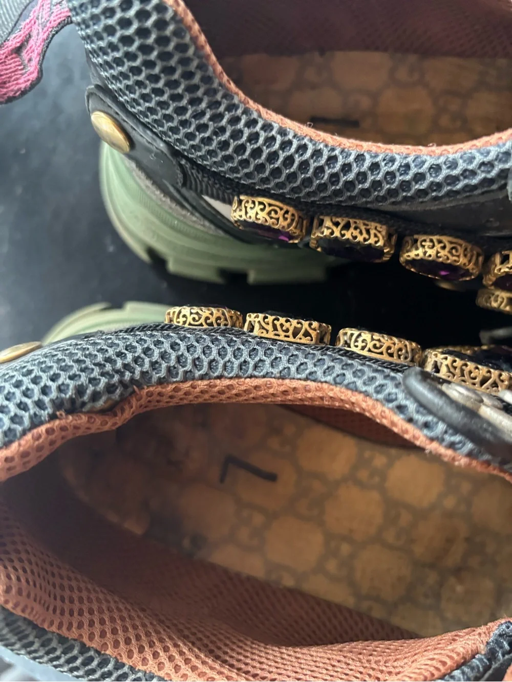 GUCCI men Green and Purple Embellished with crystal Sneaker